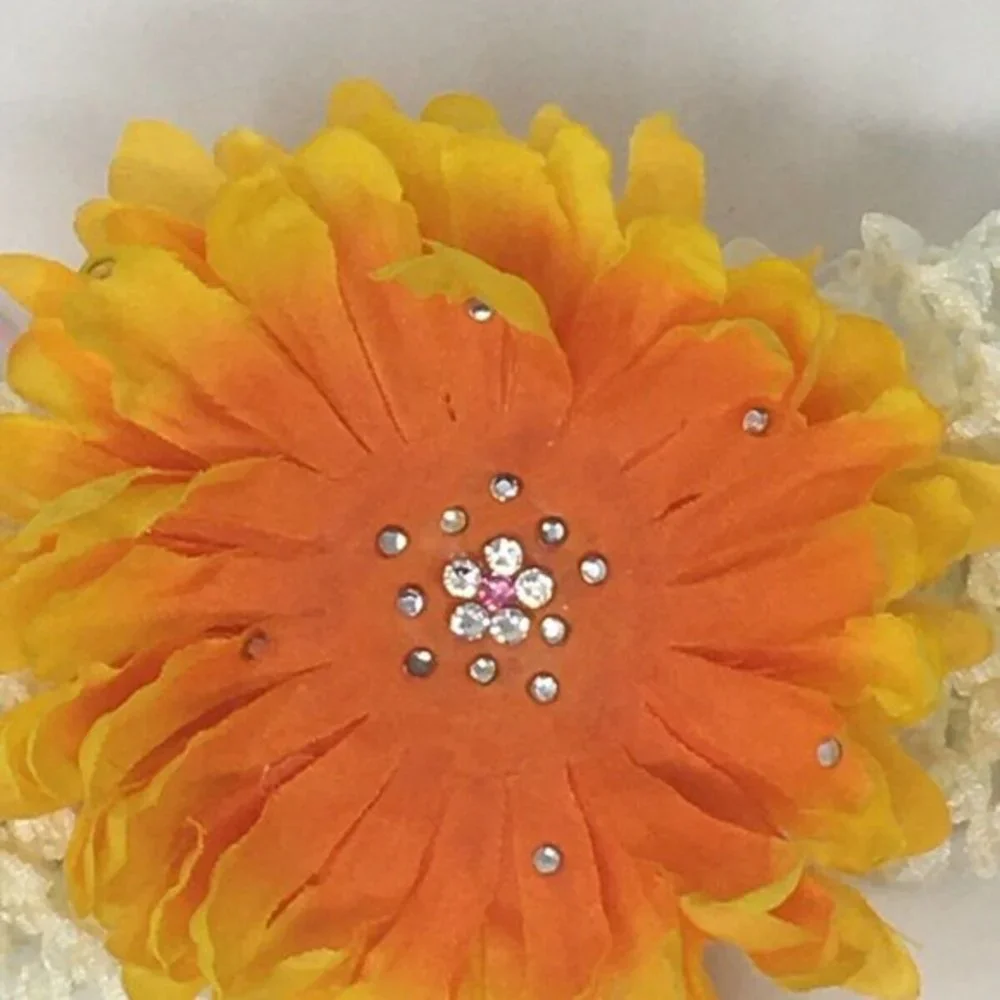 Baby Girls Yellow Flower Crocheted Headband 0-12M